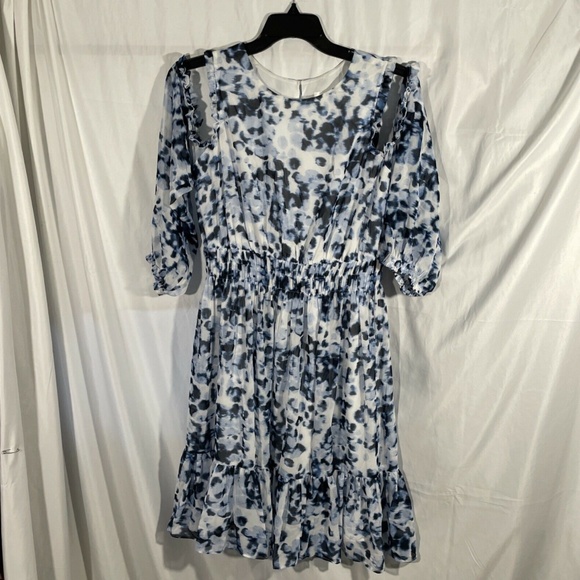 NEW Eliza J [‎ PLUS 16W ] Leopard Print Cold-Shoulder A-line Dress in White - Picture 9 of 16